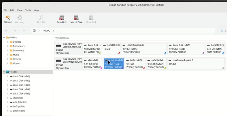 Hetman Partition Recovery: قرص ext4