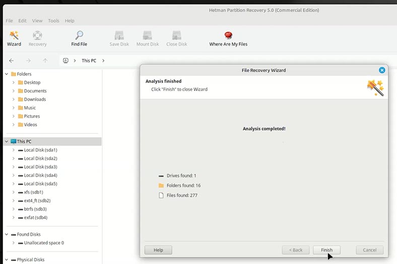 Hetman Partition Recovery: تم الإنتهاء من فحص القرص بالكامل